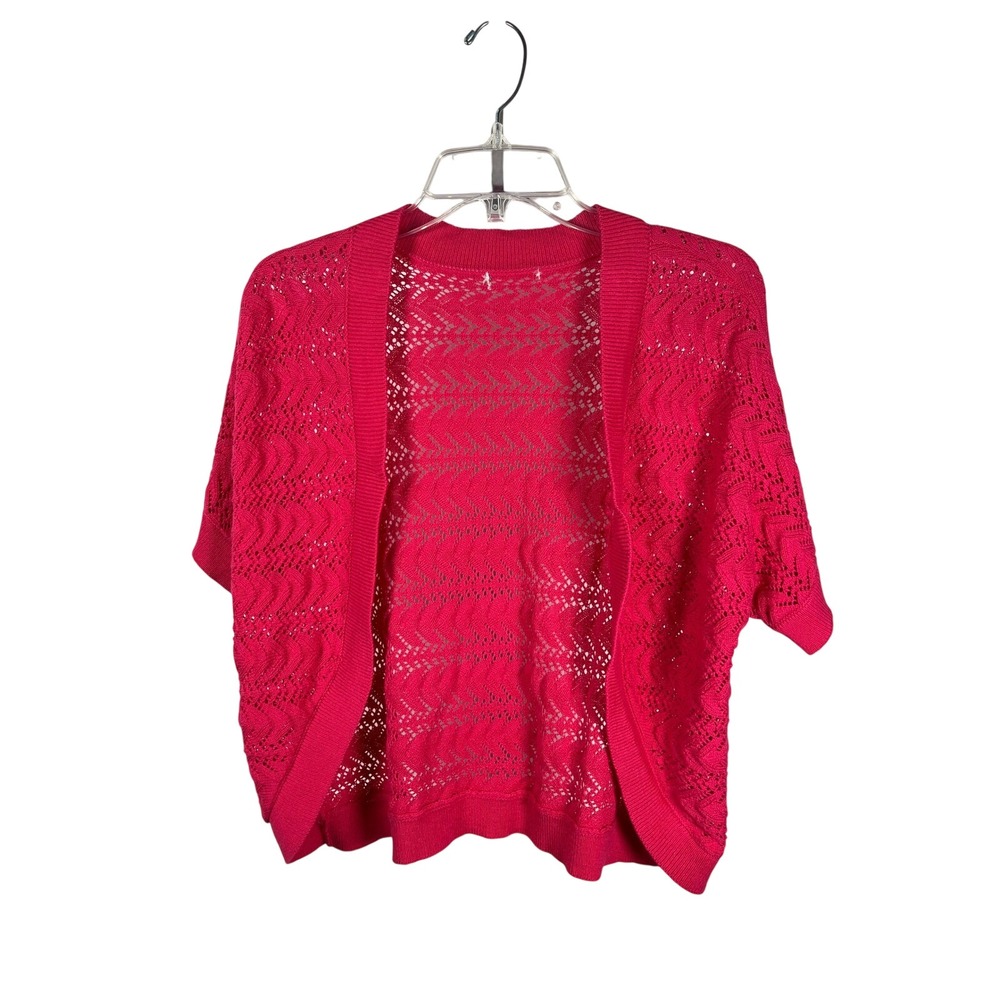 Womens Pink Open Knit Short Sleeve Cardigan‎ Sweater Bolero Cover Up M